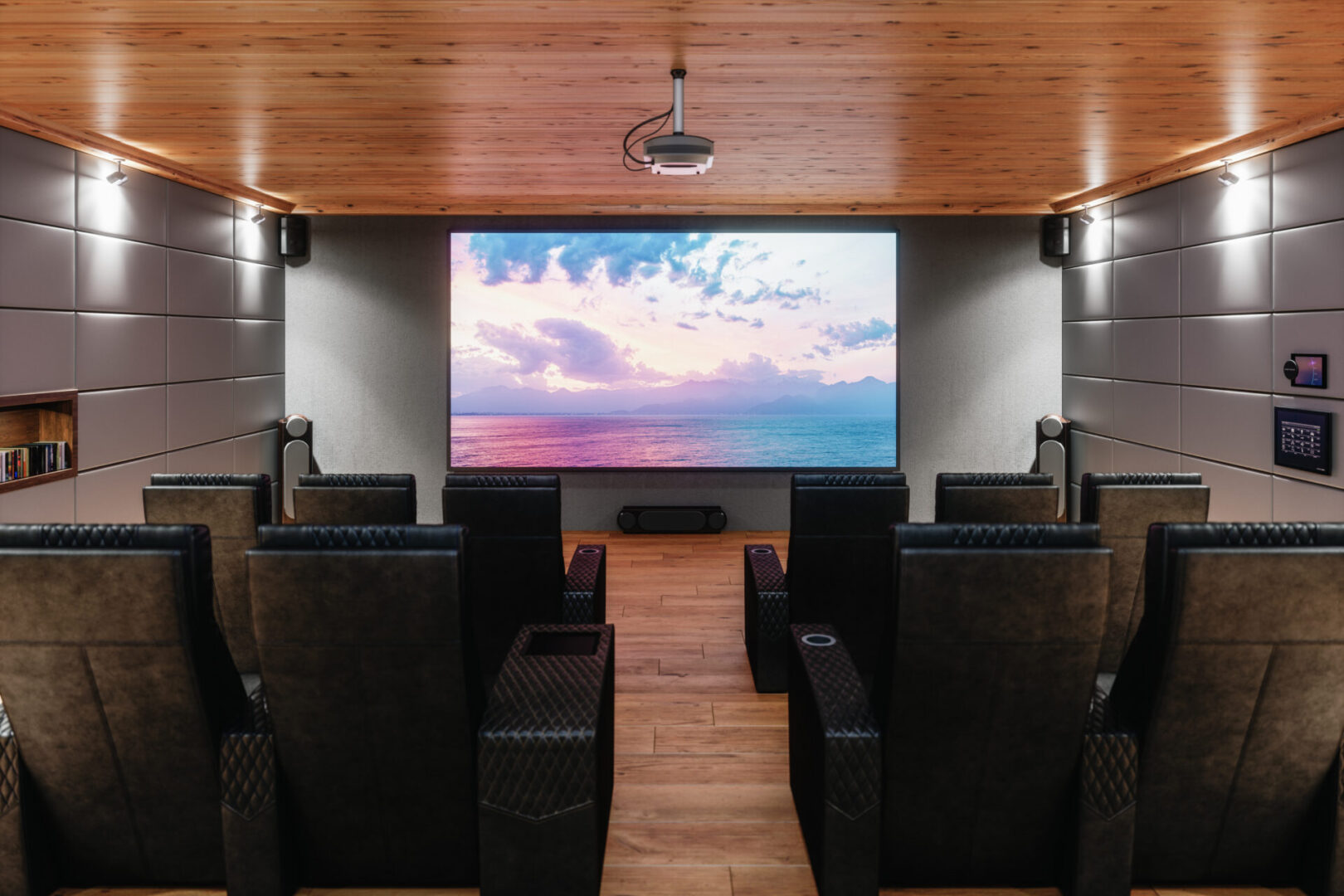 Interior of a private home cinema room.