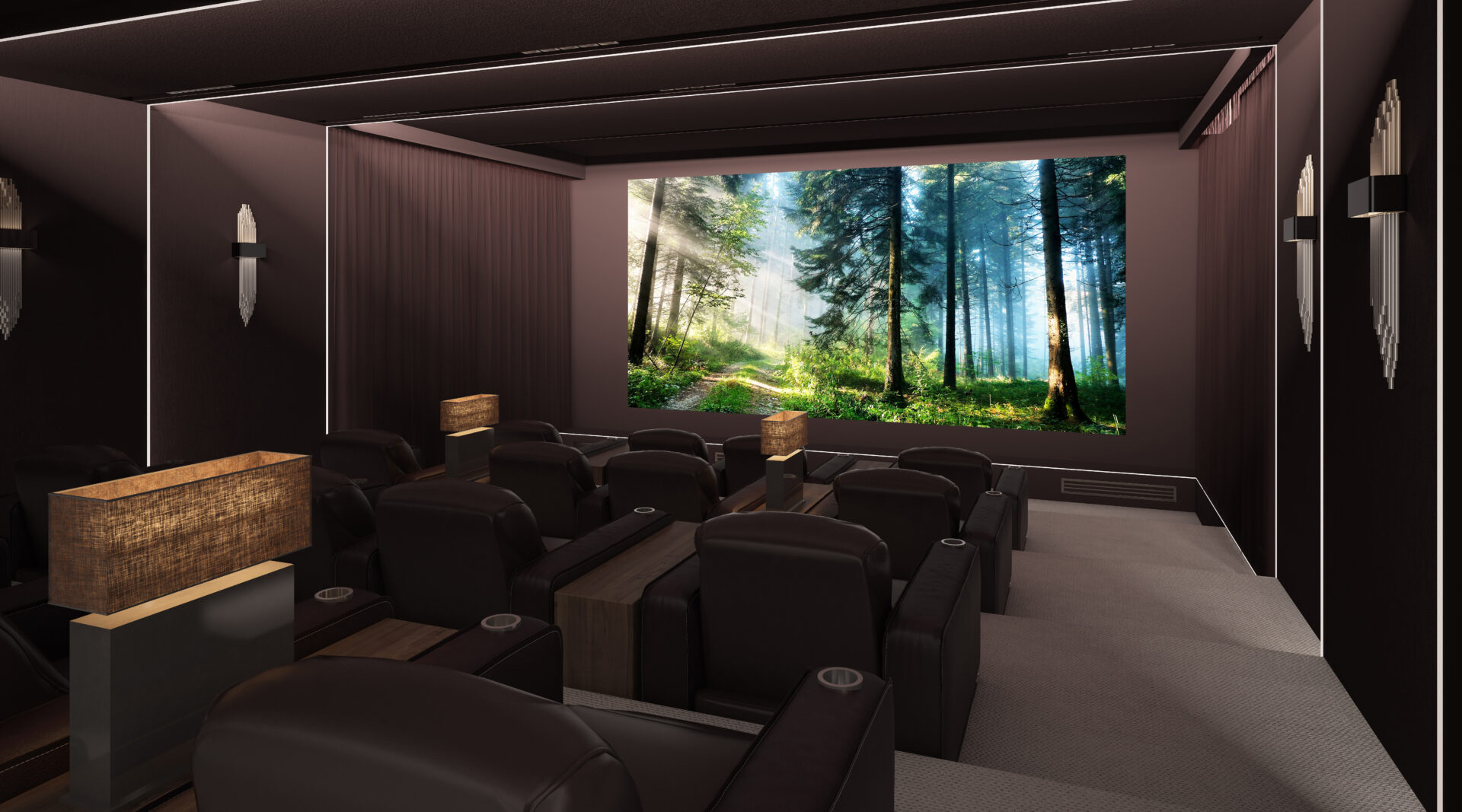 Cinema Room with Comfortable Brown Leather Sofa